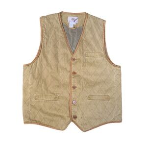 Vintage Western Hunting Men Vest Quilted Made Hong Kong Button Pockets Workwear